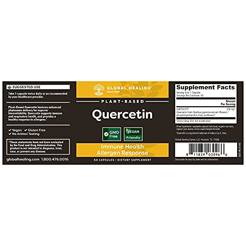 Global Healing Quercetin 250Mg & Elderberry & Echinacea Kit - Natural Defense & Response To Occasional Allergies & Organic Immune System Booster To Support Natural Defense - 60 Capsules & 2 Fl Oz #TOP4