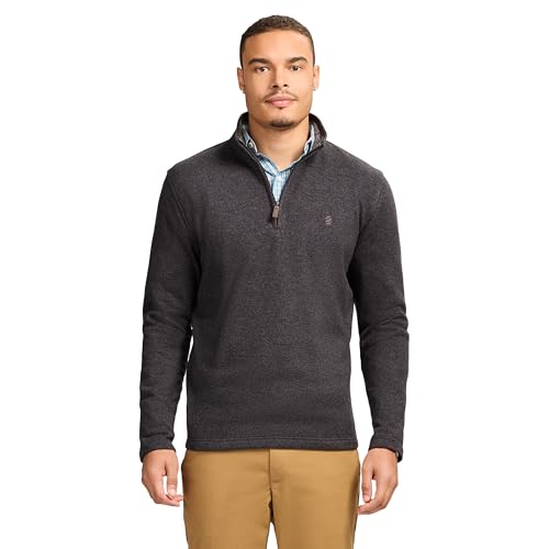 Izod Men's Thermosoft Quarter Zip Sweater Fleece Pullover, Black