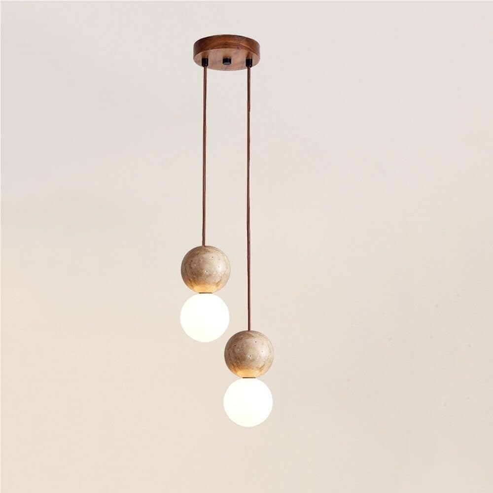 LYOUAE Nordic Yellow Travertine Pendant Light Modern Spherical Hanging Lamp
