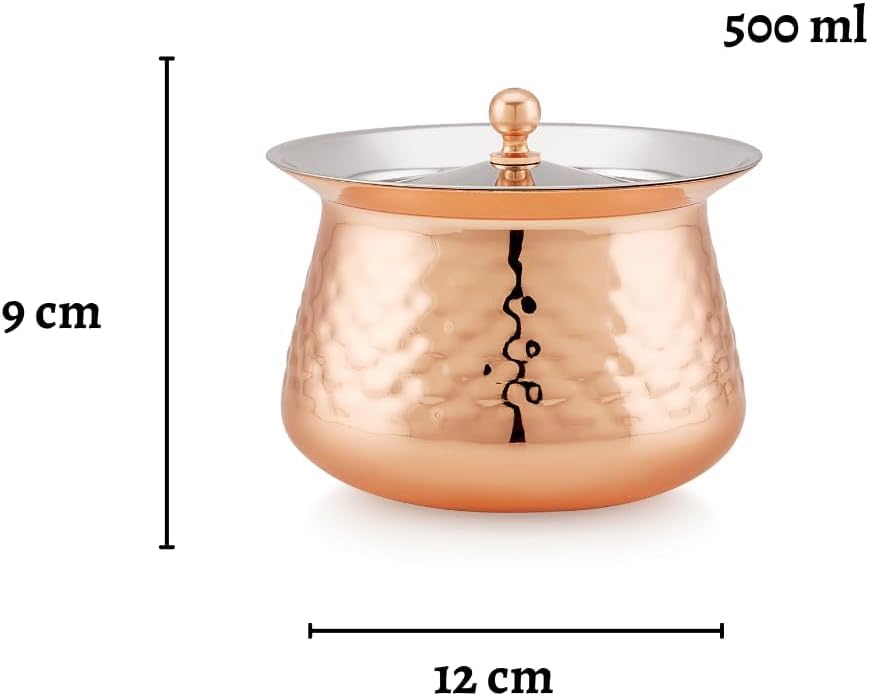 Top Cook Steel Copper Handi with Lid – Dum Handi Serving Bowl – Traditional Indian Copper-Plated Handi for Dal, Biryani, Rice & Curries – Stainless Steel Inner Cookware (Dum Handi, 750ML)