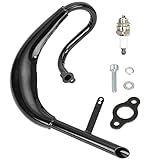 FVRITO Performance Exhaust Muffler Expansion Chamber Pipe Silencer Gasket for 2 Stroke 50cc 66cc 80cc Engine Gas Motorized Bicycle Motor Bike Black