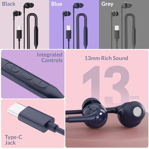 Image of AROMA HF1004 Type C Wired Earphone with HD Quality in-Line Mic,12mm Driver Hi-Res Wired