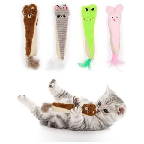 HNQTJJS Catnip Toys for Indoor Cats 4PCS Plush Cat Chew Toys Teething Interactive Catnip Filled Kitten Toy Soft Pet Toy Cover