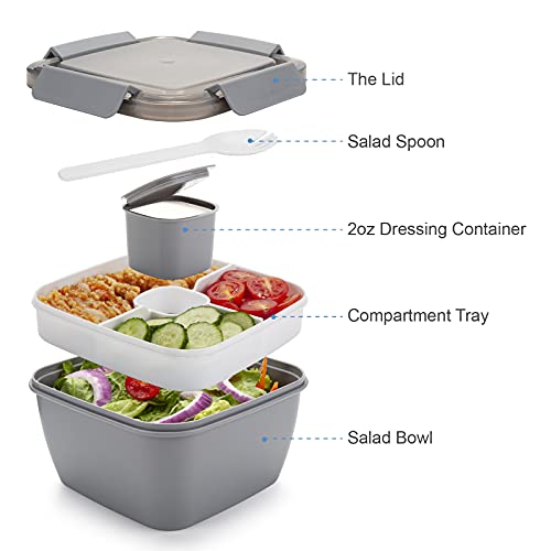 Freshmage Salad Lunch Container To Go, 52-Oz Salad Bowls With 3 Compartments, Salad Dressings Container For Salad Toppings, Snacks, Men, Women (Grey) #TOP1