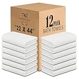 Corporate Hills CH White Bath Towels Bulk Pack of 12 (22x44 Inches) – 100% Cotton Lightweight & Absorbent Towels for Airbnb, Hotels, Motels & Commercial Use