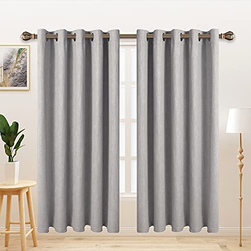 LORDTEX Cortinas opacas texturizadas de aspecto de lino con forro aislante térmico, cortinas de ventana con ojales gruesos y pesados para dormitorio, 70 x 95 pulgadas, color plateado, juego de 2