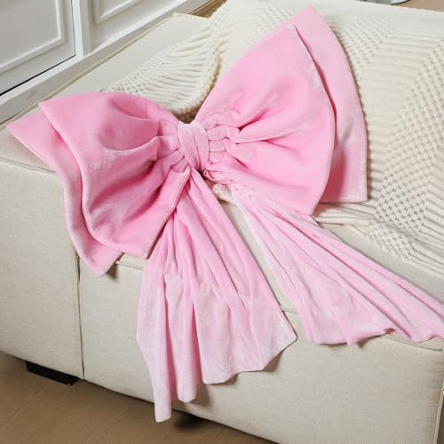 Weysat Large Pink Bow Decoration Soft Velvet 35x31 Inch Big Coquette Bow for Party Room Wall Decor, Giant Velvet Tie Hanging Birthday Party Gift Wedding Sofa Bedroom Living Room