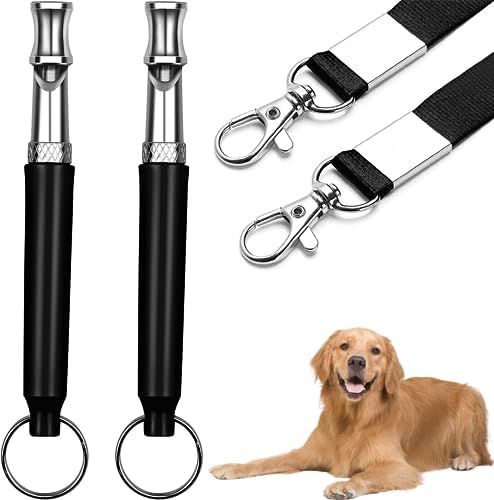 2 Pack Dog Whistle Stop Barking for Dogs, Professional Ultrasonic Dog Whistle Recall Training, Silent Dog Whistle to Stop Barking Training Control Devices for Dogs, with Black Lanyard