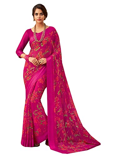 Hot Pink Bollywood Designer Traditional Wear Indian Women Chiffon Saree Blouse Satin Border Cocktail Sari 1181