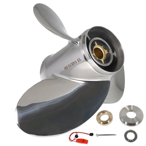 QIKIRUO 14 1/2X19 14 1/2X17 14x19 15 14x19 13 3/4x21 Stainless Steel Propeller fit Yamaha 150-300HP Outboard Motor 15 Spline Tooth RH15 1/4x19