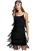 L'VOW Women' 1920s Tassels Straps Dress Gatsby Cocktail Party Fringed Flapper Dresses with Headband (M, X02- Black)