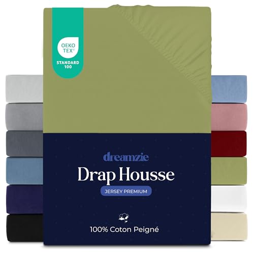 Dreamzie Drap Housse 140x190/200 cm, Jersey 100% Coton Premium, Hauteur De Matelas Jusqu'à 22 cm, Hypoallergénique, Oeko-Tex, Anis
