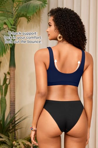 Image of Women Sport Bra Swimsuit Top - Swim Bra Bikini Top Only Scoop Neck Bathing Top 2025 Swimwear