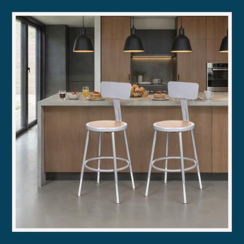 OEF Furnishings OEF6218HB/2 Preassembled Height-Adjustable Commercial Steel Round Stool with Backrest and Masonite Wood Seat (19–27 inch Range, Gray Frame, 2-Pack) by OEF Furnishings - Used condition - Image 7