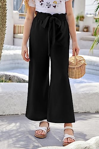 Image of SySea Girls Wide Leg Pants Kids Cute Print High Waisted Loose Fit Comfy Belted Lounge Trousers with Pockets