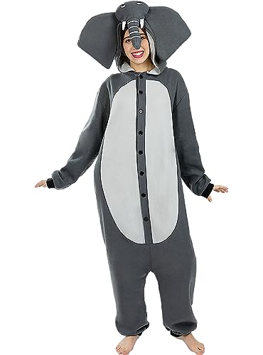 Funidelia | Déguisement éléphant onesie pour femme et homme Animaux - Déguisement pour Adultes et accessoires pour Halloween, carnaval et fêtes - Taille S - M - Gris/Argenté