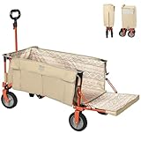 TIMBER RIDGE アウトドアワゴン 折り畳み 長物対応 ワンタッチ収束式 耐荷重100kg 自立収納 大容量130L+43L 収納ポケットつき キャリーワゴン アウトドアキャリー キャンプワゴン