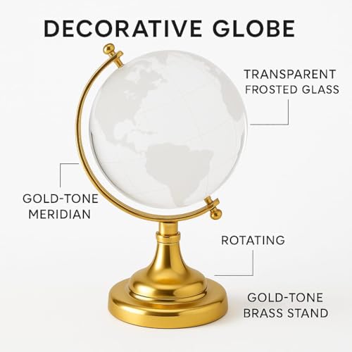 Image of Luxury Crystal Mini 3 Inch Globee with Golden Stand- 6 inch Elegant World Globe for Desk or Office Decor, Modern Decorative Glass Globe with Etched Continents