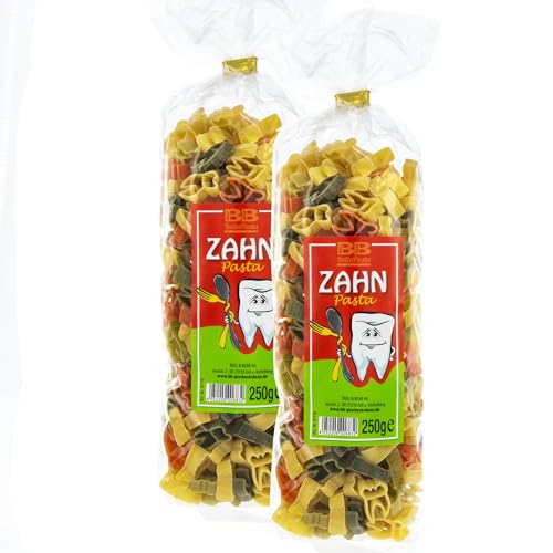 Bull & Bear bunte Zahn Nudeln, 2x 250g, Motivnudeln aus Hartweizengrieß, handgefertigt in deutscher Manufaktur, Pasta Geschenk