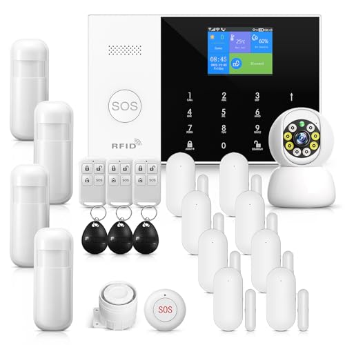 PGST Sistema de Alarma Inteligente WiFi/gsm, Controlable con Aplicación Móvil,hasta 99 detectores, Aviso de Voz, Seguridad para el Hogar/La Oficina,Compatible con Alexa y Google Assistant