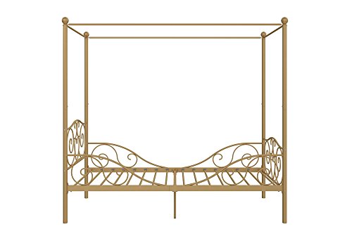 image for DHP Metal Canopy Kids Platform Bed with Four Poster Design, Scrollwork