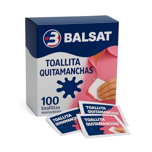 BALSAT Toallitas Quitamanchas para la Ropa en Seco | Portátiles para Emergencias | Eliminan Vino, Grasa, Bolígrafos y Más | Fáciles de Llevar en tu Bolso o Mochila | Aroma Fresco y Agradable