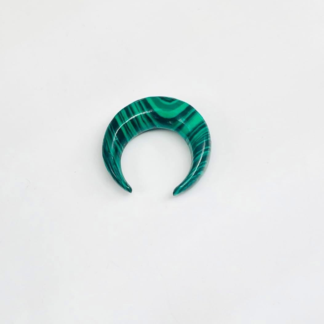 Handmade Green Malachite Stone Tribal Septum Crescent Pincher | Stone Tusk Ring | Boho Ethnic Body Piercing Jewelry for Nose & Septum | Unisex Stone Pincher