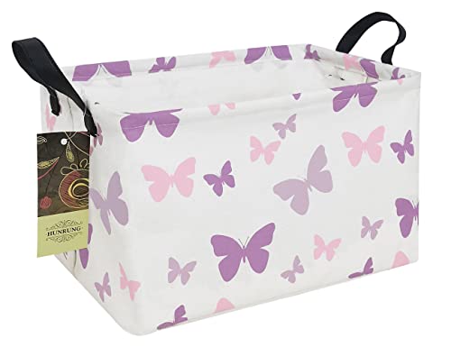 Image of HUNRUNG Rectangle Foldable Storage Basket Handles For Home, Purple Butterfly