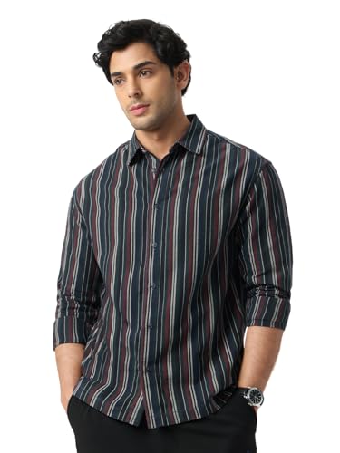 Image of The Souled Store Striped Shirt: Amazonia Men and Boys Long Sleeve Spread Collar Cotton Lightweight Easy to Style Everyday Office Wear Casual Relaxed Shirt