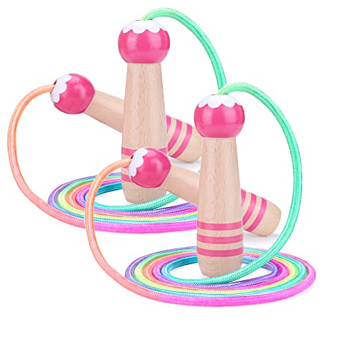 MAKACTUA Niños Cuerda de Saltar, 250cm Cuerda arco iris Ajustable Cuerda Saltar con Mango Madera , Hacer Ejercicio Entrenamiento para Niñas Chicos Cover