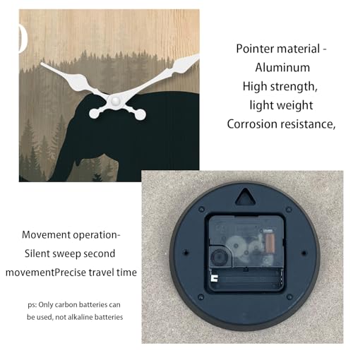 Image of XFM Vintage Elephant Wall Clock 12 Inch Silent | Battery Operated, Farmhouse Wooden Clock, Decorative for Kitchen Cabin Lodge Bedroom