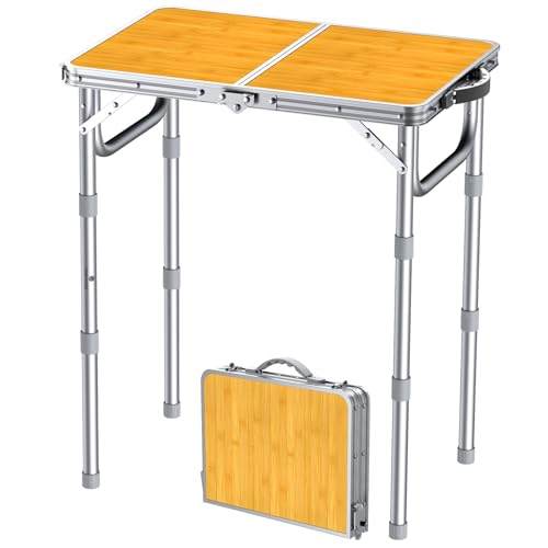 FUNYKICH Tavolo da Campeggio Pieghevole,Tavolo da Picnic in Alluminio con Altezze Regolabili 58x40x26/48/70 cm, Giallo