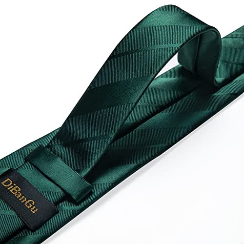 Image of DiBanGu Striped Tie Set for Men Silk Woven Plaid Necktie and Pocket Square Cufflinks Business Wedding