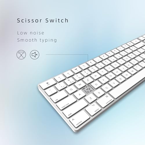 Image of Bluetooth Slim Keyboard for Mac, Aluminum Rechargeable Keyboard Wireless, Low-Profile Silent Flat Key Compatible with Apple iMac, MacBook, Mac and iOS, Full Size - Silver White