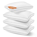 Premium Egyptian Cotton Box Pillows Hotel Quality Pillows for Back Stomach and Side Sleepers Down Alternative Filling Bed Pillow Hypoallergenic Breathable Washable Cover (Pack of 4) (White)