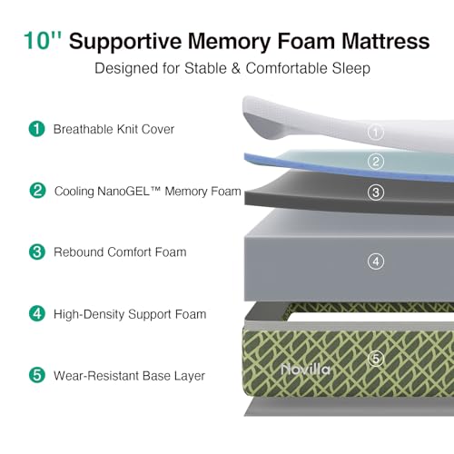 Image of Novilla Queen Size Mattress Memory Foam, 10 Inch Gel Mattress in a Box