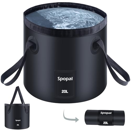 Cubo dobrável para acampar, recipiente de água de 20 l Spopal portátil para campismo com manga, balde dobrável para lavatório de duche para caminhadas, pesca, lavagem de carros, jardinagem, casas de