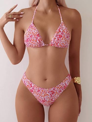 Image of ZAFUL Womens Halter Bikini Sets Triangle Bikinis High Cut Swimsuits 2 Piece Bathing Suits Sexy Swimwear