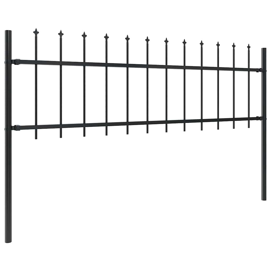 Decorative Garden Fence with Spear Top Steel 1426x60 cm Black Powder Coated 8 Panels 9 Posts Outdoor Boundary Security Barrier for Yard Patio Walkway