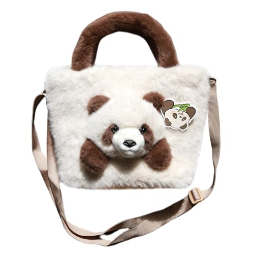 Girls' Animal Plush Handbag Small Size Crossbody Bag Cute Panda Doll Furry Purse