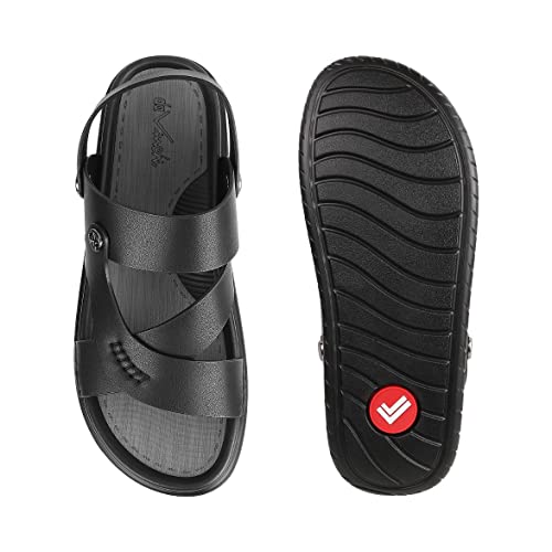 Image of Metro Men Black Synthetic Sandals, EU /38 UK /4 (60-7)