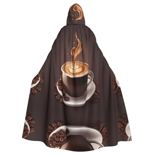Cape à capuche imprimé café pour adulte longue et unisexe