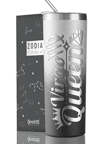 Onebttl Zodiac Gifts for Women, Best Friend Birthday Gifts for Her, 20oz Stainless Steel Tumbler, Engraved Logo Black and Silver, Virgo