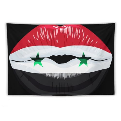Tenture drapeau syrien motif lèvres pour masquer un mur vide de dortoir avec esthétisme