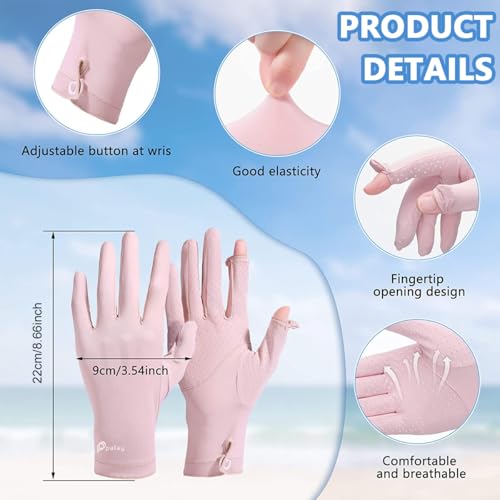 Image of PALAY Sun Protection Gloves for Women - Non-Slip Touch Screen, Breathable Ice Silk Cooling, Summer Outdoor Full Finger With Snap Button Closure for Cycling, Driving, Fishing