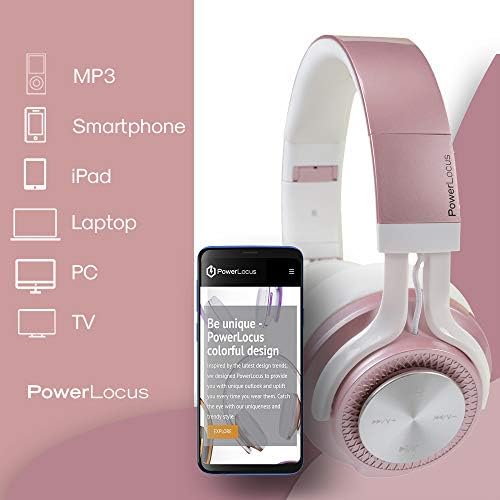 PowerLocus P3 Bluetooth Headphones Over-Ear, [40h Playtime, Bluetooth V5.0] Wireless Headphones,Hi-Fi Stereo, Foldable Headphone with Mic, Deep Bass,Wired Mode for Cell Phones/Laptop/PC/TV (Rose Gold)