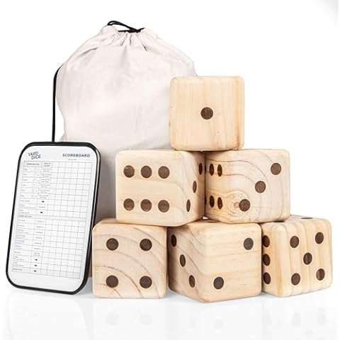 Barcaloo Yardzee Outdoor Family Games, 3.5" Giant Wooden Dice Games for Families, 6 Large Dice, Score Cards, Jumbo Dice, Giant Yard Games Cover