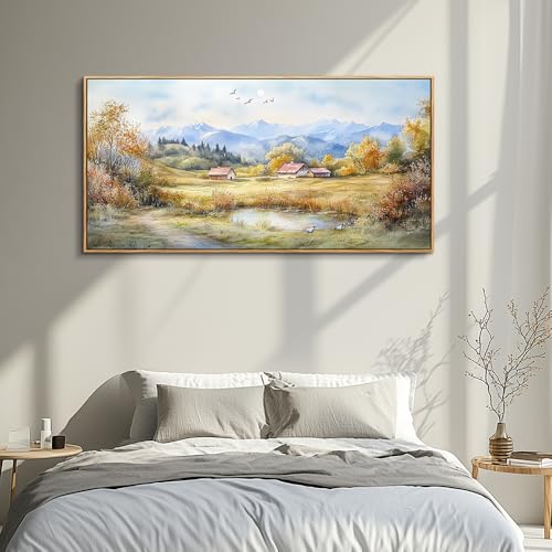 PHAOHUAXM Large Wall Decoration Canvas For Bedroom Wall Art For Living Room Office Decor Rural Landscape Painting Wood Frame Pictures Art Print Farmhouse Restaurant Home Wall Aesthetics 24"x48"
