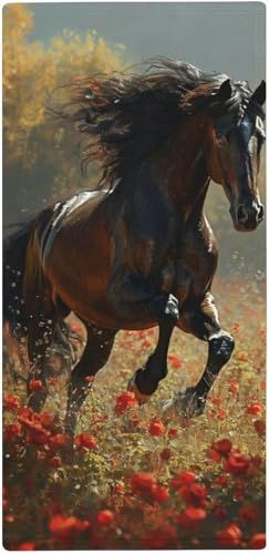 フェイスタオル 薄手 花畑で疾走する馬の写真 タオル 吸水 速乾 ふわふわ 柔らか肌触り 動物写真撮影 超リアルな動物イラスト フェイシャルタオル 洗顔タオル 大判 家庭用、ホテル、業務用、スポーツなどにも最適 四季通用 73x35cm