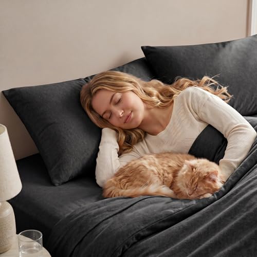 Drap housse jersey de coton extensible sans repassage pour lit double anti-plis 4 pièces - 7